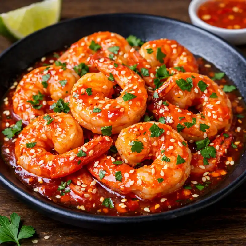 Пікантні креветки в соусі Sweet chilli з лаймом та кунжутом - гастропаб Вибагливий Хлоп Тернопіль